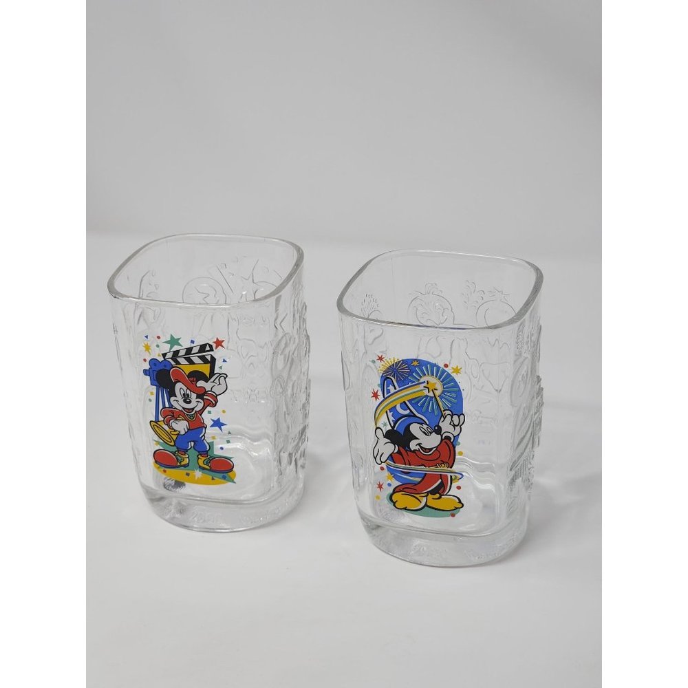 Vintage‎ Disney McDonalds Glass Tumblers Mickey Mouse 2000 Celebration Set Of 2